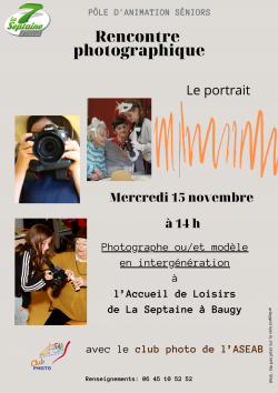 Atelier photo et portrait | Pôle d&#039;Animation Séniors | 15 novembre 2023