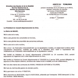 Travaux route de Dun - Interdiction de circulation