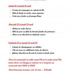 menus Le Sully semaine 20 au 24 avril