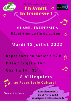 Atelier CHANT - Pole d&#039;Animation Seniors | 12 juillet