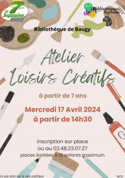 Atelier loisirs créatifs | 17 avril 2024