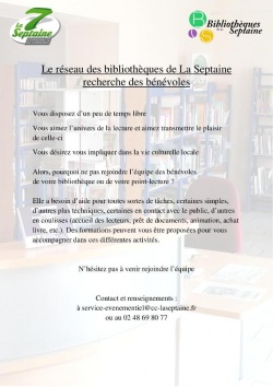 Recherche bénévoles pour le réseau des bibliothèques de La Septaine