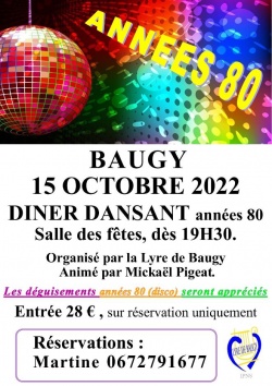 Diner dansant Années 80 | 15 octobre 2022