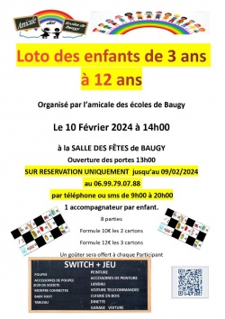 Loto des enfants de 3 à 12 ans | Amicale des écoles