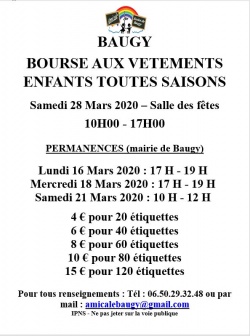 BOURSE AUX VETEMENTS ENFANTS ET ARTICLES DE PUERICULTURE- amiclae des écoles de Baugy